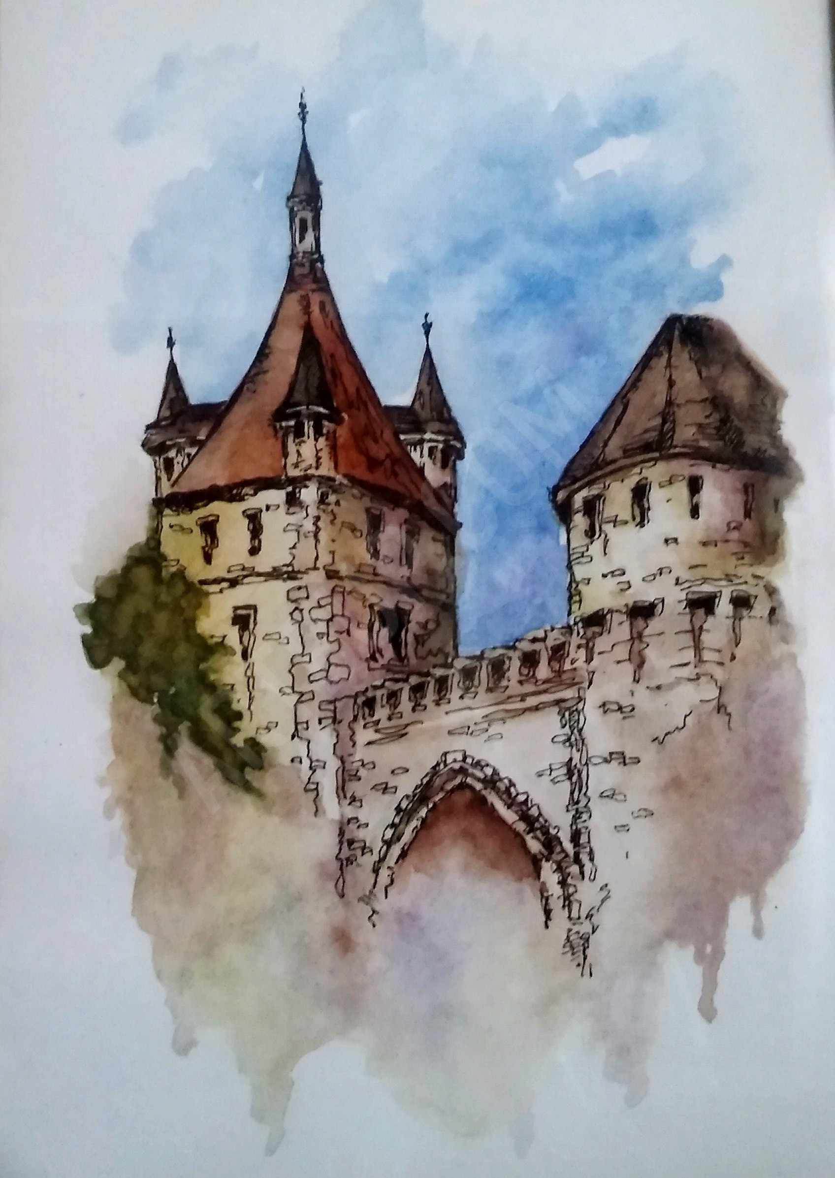 Рисунок старой крепости. Старый замок Мусоргский. Альбрехт Дюрер. Дворик замка в Инсбруке. Акварель, 1494 Вена. Рисунок к произведению Мусоргского старый замок.